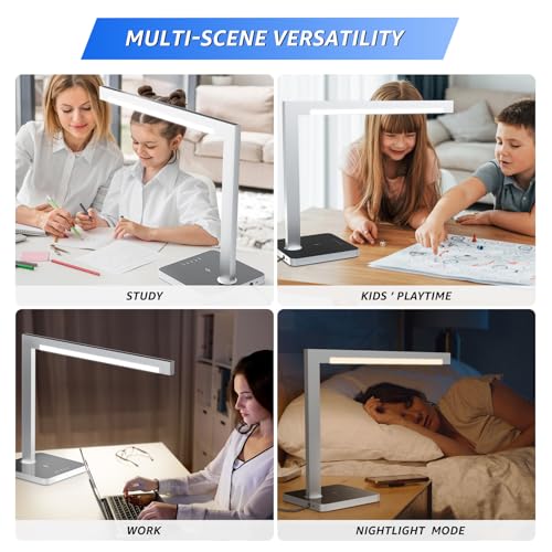 Aluminum LED Desk Lamp with Charging Station, 15W Table Lamp Work - color: Silver