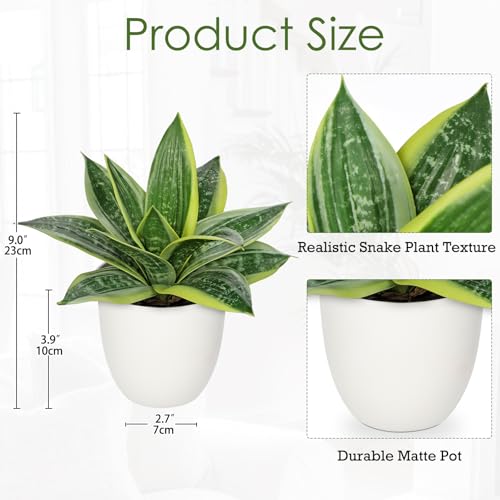 Hollyone Artificial Snake Plants 9" Faux Agave Succulent Plant Potted in White Pot Fake Sansevieria Aloe Tropical Plant for Desk Modern Office Home Bathroom Indoor Outdoor Decor - color: Green #3