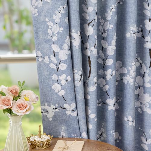 FMFUNCTEX Blue Blackout Floral Curtains, Bedroom, 100X84 Inches, 1 Panel - color: Blue, size: 100"W x 84"L (Pack of 1)