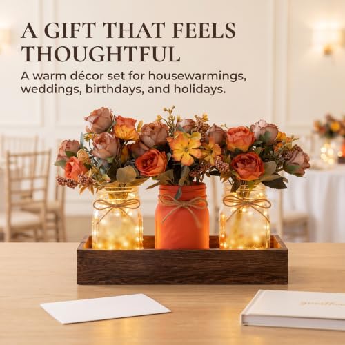 Fall Mason Jar Table Centerpieces with LED Fairy Lights, Fall Decor - color: Jar-fall