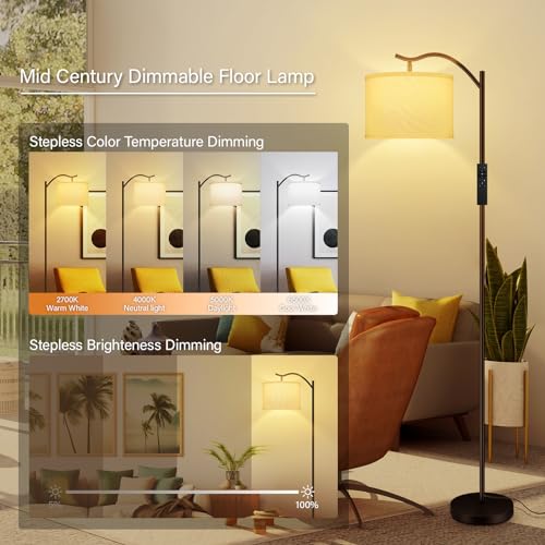 BoostArea Floor Lamp for Living Room,Arc Floor Lamp with Remote Control,Stepless Dimmable Brightness & Colors Temperature 2700k-6500k,Modern Standing Lamp for Bedroom Study Room Office,White - color: White