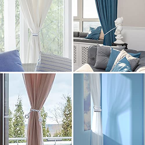 18 Inch Strong Magnetic Curtain Tiebacks, Curtain Holdbacks Modern Upgrade Strong 2021 New Twisted Style Decorative Drapery Rope Tie Backs(2 Pack Silver Grey) - color: Silver Grey