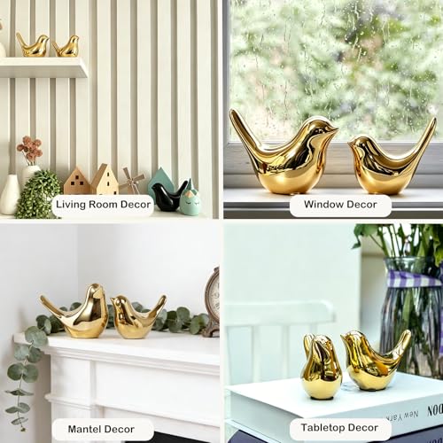 2 Pcs Small Birds Statues Home Decor Ceramic Gold Bird Figurines - color: 2 Pcs Goldbirds