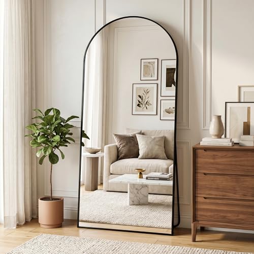 Full Length Mirror, 71"x32" Arched Floor Mirror, Black - color: Black, size: 71"L x 32"W