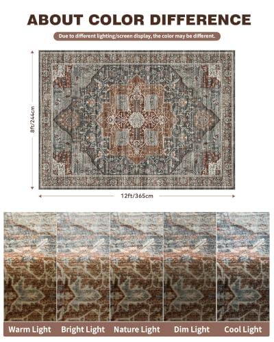 Roxstand 8x12 Washable Area Rugs, Vintage Non-Slip Rug Grey/Brown/Tan - color: Grey/Brown/Tan, size: 8' x 12' (Rectangular)