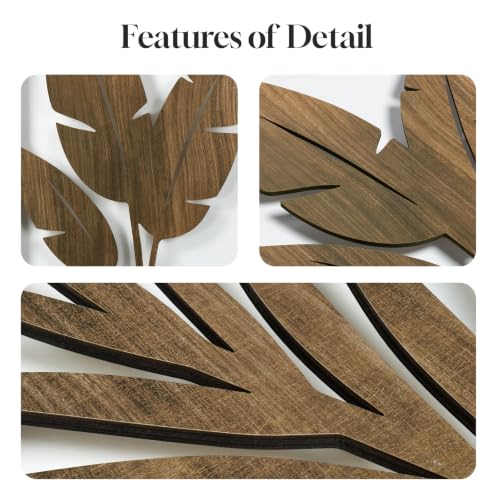 Large Framed Boho Cutout Carved Wood Wall Art for Living Room, 24x36 Inch - color: Walnut Color