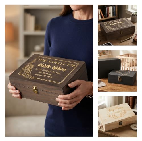 Personalized Time Capsule Box, Engraved Wooden Keepsake Box with Lid - style: 13. Time Capsule Designs