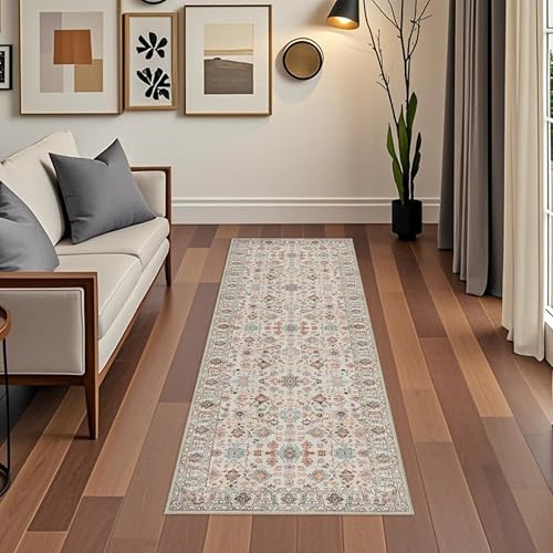 2x6 Washable Hallway Runner Rug: Kitchen Runner Rugs with Rubber Backing - color: Beige/Colorful, size: 2' x 6' (Rectangular)