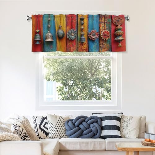 Bohemian Curtain Valance 54x18 Inches Window Treatment Rod Pocket Valance for Kitchen Bathroom Bedroom - color: Bohemian