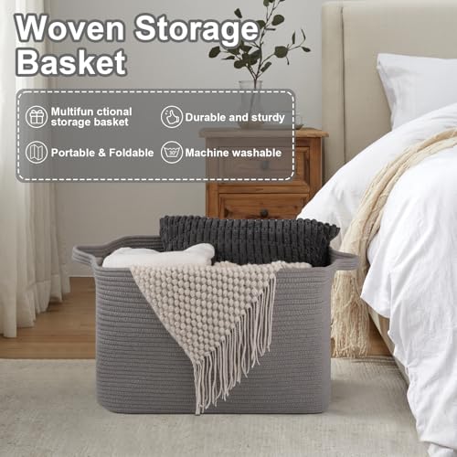 OIASKET 65L Extra Large Blanket Basket Living Room, 19.7"x15.8"x11.8" - color: Light Grey, size: 19.7"x15.8"x11.8"