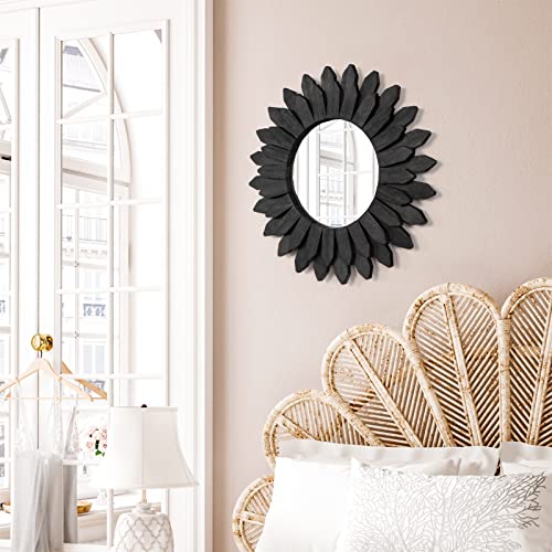 Emfogo Wall Mirror 12 inch Rustic Wood Sunburst Boho Mirror Farmhouse Wall Decor Room Decor Home Decor for Bedroom Living Room Entryway (Vintage Black) - color: Vintage Black, size: 12"L x 12"W