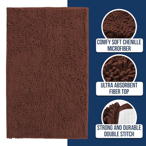 Muddy Mat Chenille Bathroom Rugs Quick Dry Microfiber Mats Non Slip Washable, Extra Thick, Soft and Highly Absorbent Bath Mats for Bathroom, Kitchen, and Shower Floor - Brown Small 28"X18" - color: Chocolate Brown, size: 18" x 28"