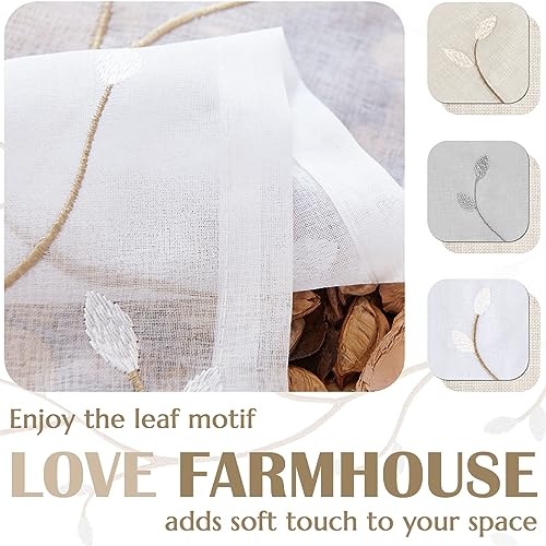 jinchan Linen Kitchen Valance Sheer Leaf Embroidered 18 Inch 1 Panel White - color: Leaf | White