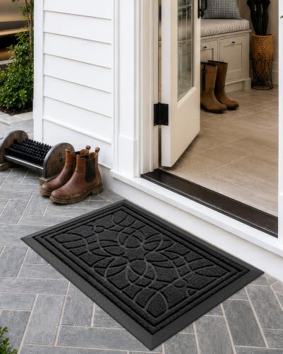 DEXI Front Door Mat Outside Entrance 17x30, Heavy Duty Non Slip, Black - color: Black, size: 17" X 30" (Rectangular)