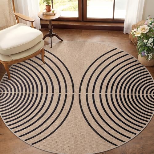Tangsoo Modern 4ft Round Rugs,Easy Jute Washable Non-Slip Rug for Kids Room - color: Black, size: 4x4ft
