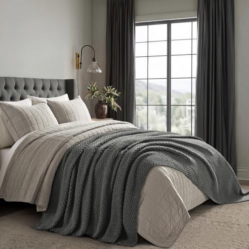 EVERGRACEHOME Chunky Chenille Knit Throw Blanket, 108x92, Charcoal Gray - color: Charcoal Gray, size: 108" X 92"