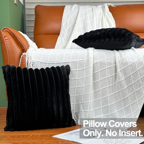 COTEY 24x24 Decorative Faux Fur Throw Pillow Covers Set of 2- Black - color: Black, size: 24" x 24" (Pack of 2)