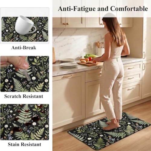 Kitchen Floor Mat 36x20in Waterproof Anti-Fatigue Kitchen Mats - color: Green Leaves Dandelion