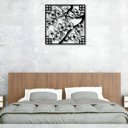 Metal Wall Decor | 17'' x 17'' x 0.05'' Cherry Blossom Art Themed Wall Decorations | Handmade Indoor and Outdoor Wall Art (17'' x 17'', Cherry Blossoms, Black) - size: 17'' x 17'', style: Cherry Blossoms