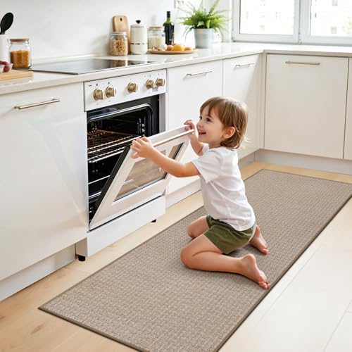 Ileading Non Slip Kitchen Runner Rug, Waterproof Anti Fatigue Cushioned Floor Mat for Kitchen, Dirt Resistant Durable Doormat with Rubber Backing for Laundry Hallway Entryway 23"x59" - color: Beige&coffee, size: 23"x59"