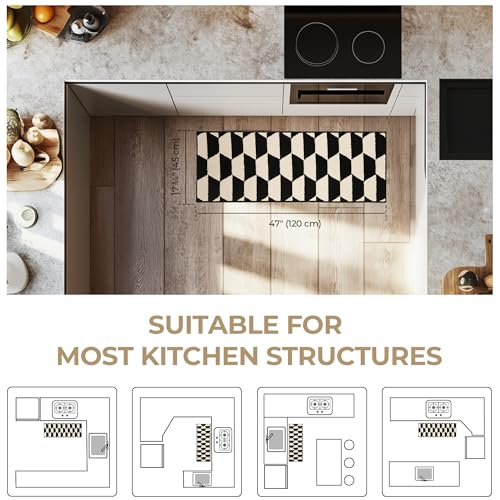 GRANNY SAYS Kitchen Mats for Floor, Kitchen Rugs Non Slip Washable, Runner Rugs for Kitchen Floor, 47" x 17.7", Stain Resistant Comfort Standing Mat Made of 100% Polypropylene, Black - color: Black-diamond, size: 1'6" x 3'11" (47" x 20")