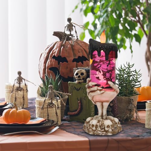 Eldnacele Ghost Snow Globe Flameless Candle Battery Operated with Timer - color: 4-ghost Skeleton Hand