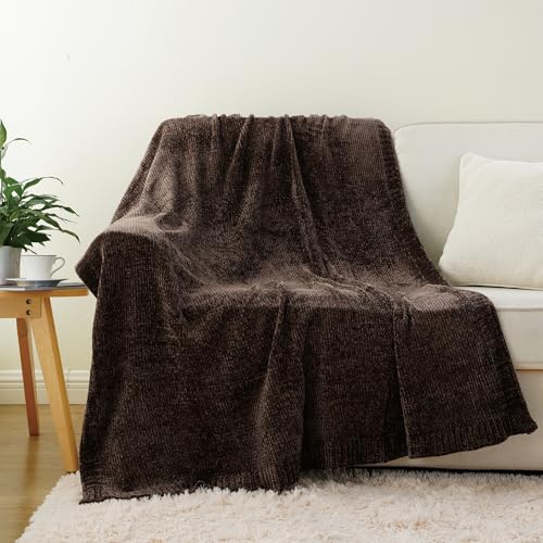 Dark Brown Throw Blanket for Couch, Soft Chenille Throw Blanket 51"x67" - color: Brown