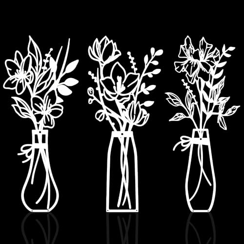 Embewhis Wall Decor Metal Flowers 3pcs, Rustic Farmhouse Flower Sculptures, 13.7" Wall Art Decor, Drill-Free Install Option for Living Room, Kitchen, Bedroom & Bathroom - size: J