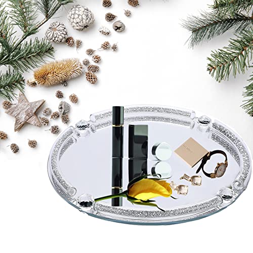 Round Crystal Tray, 10"x10" Silver Glass Perfume Tray - color: Silver B