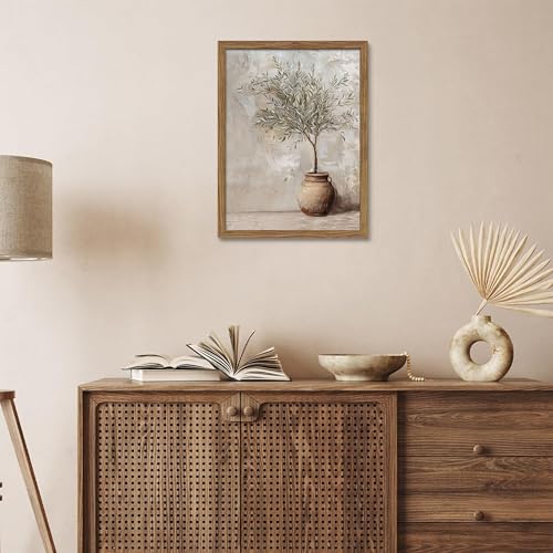 Vintage Olive Tree Framed Wall Art Prints, Modern Farmhouse Botanical Canvas, Rustic Potted Plant Paintings Wall Decor, Home Decor Aesthetic Pictures for Living Room Bedroom – 12x16 inch - color: Flowerpot, size: 16"L x 12"W