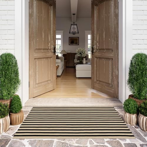 LEEVAN Large Front Door Mat Outside Entrance 3x5 Outdoor Front Patio Rug - color: Black and Tan, size: 3' x 5' (Rectangular)