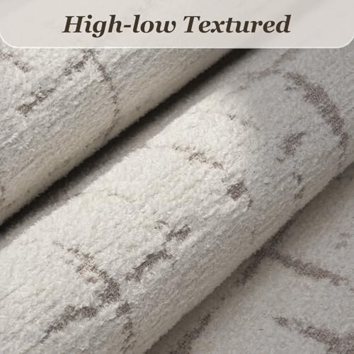 Engiw-Cream White Neutral 8x10 Area Rug for Living Room Rug-Carpet Bedroom Rugs Textured Tufted Jacquard Modern Washable Rug for Dining Room Nursery Non Slip - color: Cream White, size: 8' x 10' (Rectangular)
