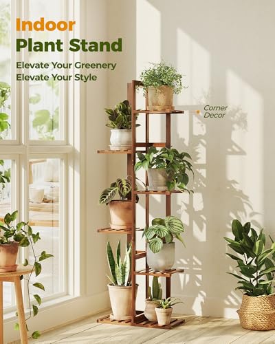 Bamworld Bamboo Plant Stand Indoor 6 Tiered Plant Shelf, Tea Brown 48 Inch - color: Tea Brown 6Tiered