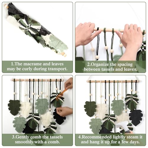 Macrame Wall Hanging Boho Home Decor Bohemian Leaves Woven Yarn Tapestry - color: Z Leaves-Green