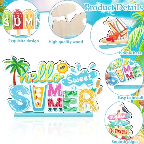 6 Pcs Hello Sweet Summer Wooden Table Decoration Sunshine Table Centerpiece - style: Summer