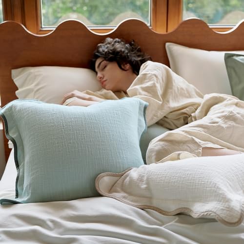 Double Stitch 100% Cotton Scalloped Throw Pillow Covers, Aqua Mint - color: Aqua Mint, size: 20" x 20" (Pack of 2)