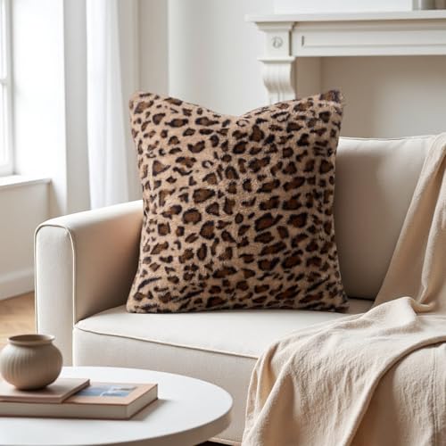 Cheetah Pillow Covers 18x18, Faux Fur Leopard Print Pillow Cases Set of 2 - size: 18" x 18" (Pack of 2)