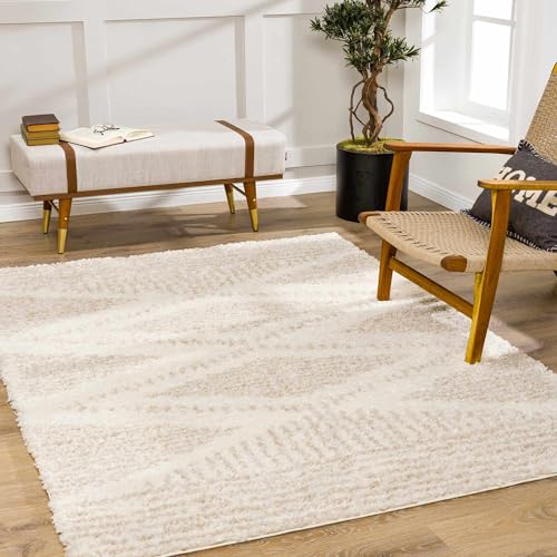 Hauteloom Winnebago Living Room, Bedroom Area Rug - Bohemian, Transitional - Plush Pile - Light Beige, Cream - 4'3" x 5'7" - color: Light Beige, Cream / Galaxy Shag, size: 4'3" x 5'7" (Rectangular)