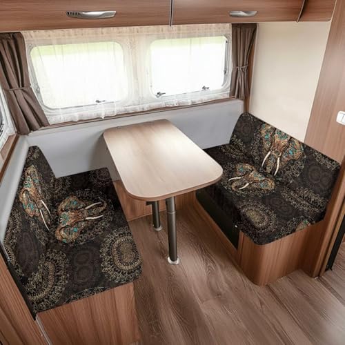 Boho Mandala Elephant Print 2 Pcs RV Dinette Cushion Covers Breathable Camper Cushion Slipcover Stretch 2 Seat Sofa Chair Cover Camper Seat Covers Dinette Booth - color: Boho Mandala Elephant