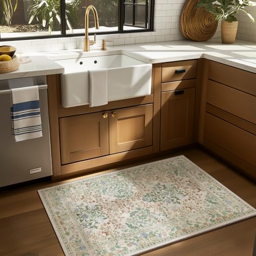 2x3 Washable Small Rugs for Entryway: Door Mat Indoor Entrance Throw Area Rug Non-Slip Low Pile Soft Kitchen Rug for Front Door Indoor Entrance Entry Bedside Kids Room - color: Animal and Floral-cream Green, size: 2' x 3' (Rectangular)