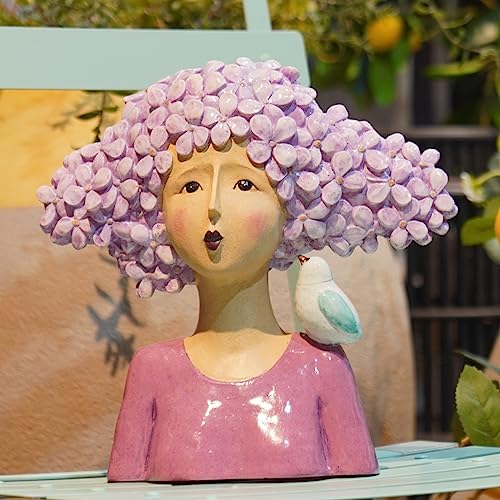 DiliComing Women-Head Statues for Home Decor 11 Inch Modern Art Statue - color: Women & Bird Purple