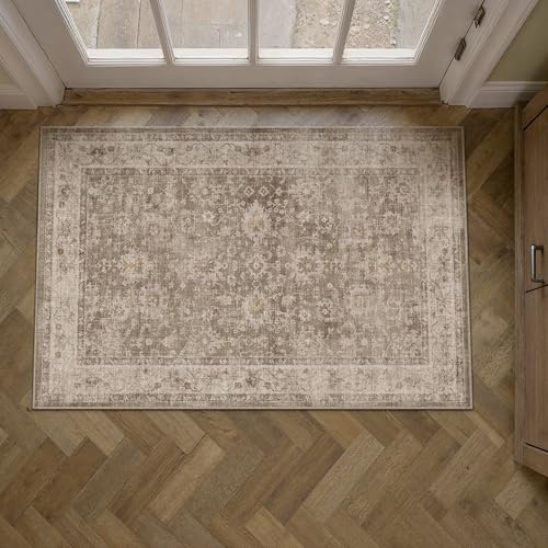 HUGEAR 2x3 Taupe Retro Distressed Washable Area Rug for Entryway - color: A| Taupe, size: 2' x 3' (Rectangular)