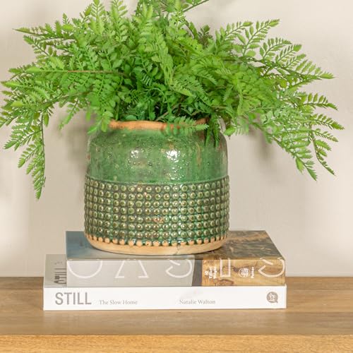 Creative Co-Op Round Terra-Cotta Hobnail Planter Vase with Heavily Distressed Finish, Green - color: Green, size: 7.25" diameter x 6.25" tall