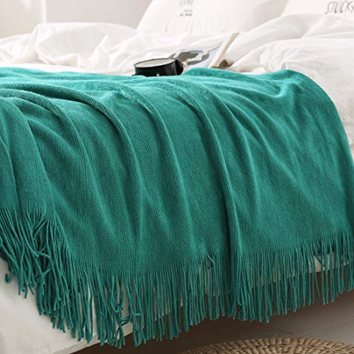 Homiest Teal Knitted Throw Blanket with Fringe, 50x60 Inch - color: Teal, size: 50" x 60"