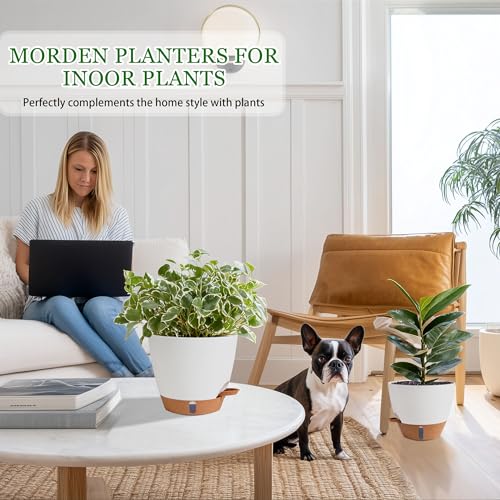 Self Watering Pots for Inoor Ourdoor Plants 10/9/8/7/6.5" Plastic Planters - color: White, size: 10/9/8/7/6.5 Inch