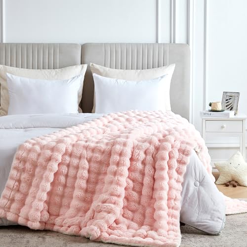 60"x80" Ultra-Soft Fuzzy Faux Fur Twin Blanket, Bubble Pink - color: Bubble Pink, size: Twin (60" x 80")