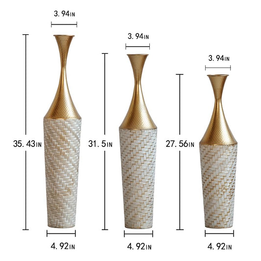 Floor Metal Decorated Vases Set of 3 for Gorgeous Home Decoration Large Glazed Metal Vases (Champagne) - color: Champagne