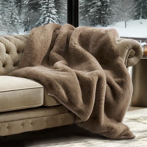 EverGrace Faux Chinchilla Fur Throw Blanket, 60"x80", Tawny Mink - color: Tawny Mink, size: 60"x80"