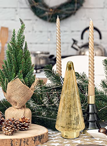 Serene Spaces Living Gold Glass Christmas Tree, Decorative Xmas Tree Sculpture, Holiday Decoration Figurine, Tabletop, Mantel Decor, Small, 6" Diameter & 14.75" Tall - size: Small