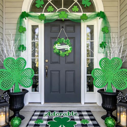 Wood Wreath for Front Door Porch Window Wall Hanging Decor (Green) - style: Green